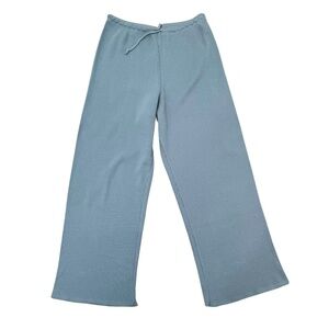 VINTAGE FITIGUES LIGHT STEEL BLUE WAFFLE KNIT WIDE LEG CROPPED PANTS